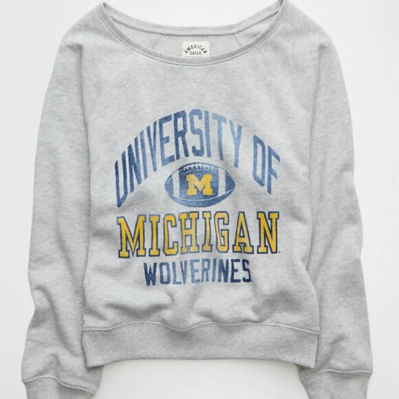 Tops - AE Michigan Wolverines Graphic Off The Shoulder Sweatshirt